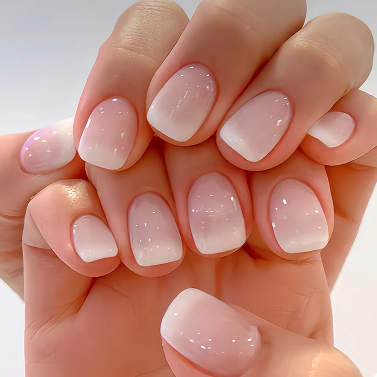 Faux ongles détachables à paillettes de Ballet simples, 24 pièces, avec dégradé rose, carré français, à pression, couverture complète courte, pointes d'art