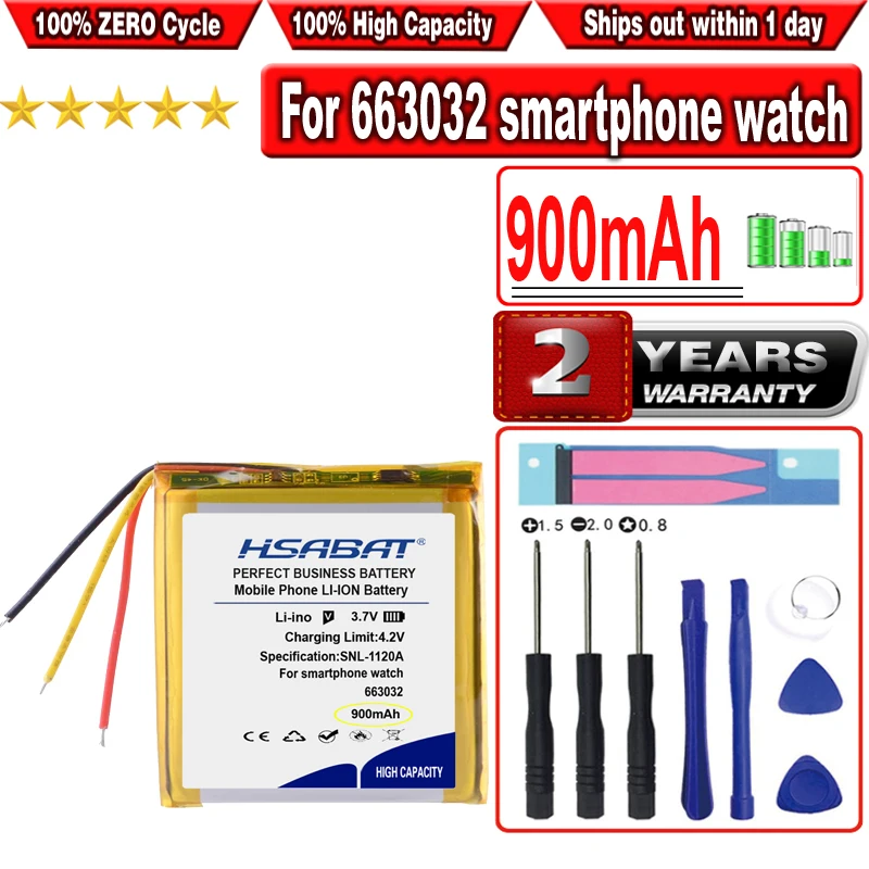 HSABAT 900mAh 663032 Battery for smartphone watch Built-in Li-ion bateria