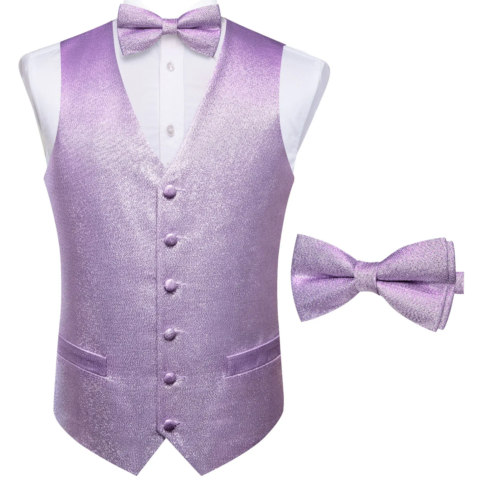 Men's Shiny Glitter Formal Waistcoat Vest with Matching Bow Tie, 2-Piece Set, Wedding Prom Groom Tuxedo Suit Vest