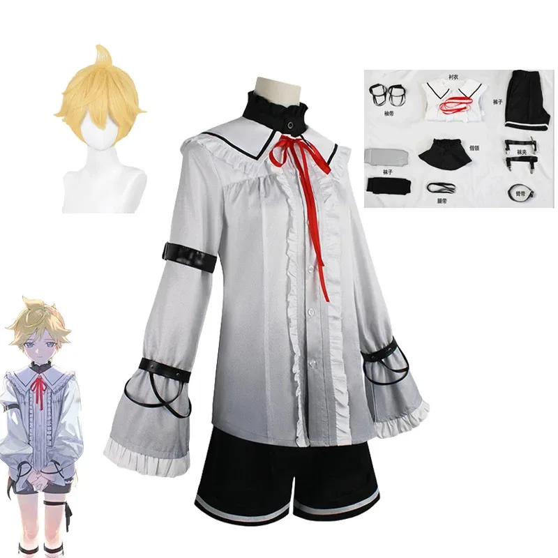 

Anime PJSK At 25 Len Cosplay Costume Kagamine Len Cosplay Uniform Tops Shorts Socks Outfit Halloween Costume for Women Men Girls