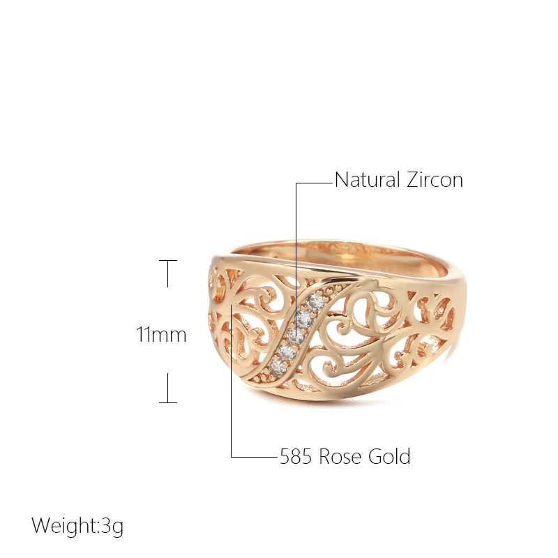 Vintage Hollow Embossed 585 Gold Wide Face Rings for Women Inlay Natural Zircon Ethnic Golden Jewelry WomenDaily Finger Rings