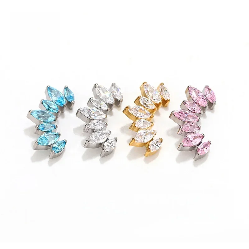 G23 Titan-Lippenringe Marquise CZ mit flacher Rückseite, innen gewindet, Labret, Tragus, Helix, Knorpelohrringe, Schmuckzubehör – Detail 4
