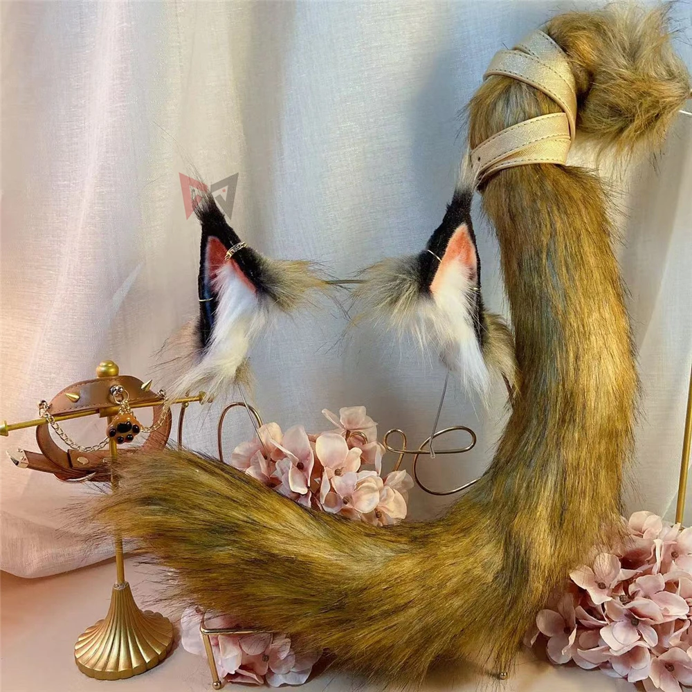 

Maine Kitten Leopard Cat Ears Hairhoop Tail Necklace Earrings Cosplay Carnaval Gothic Lolita Acessories Hair Hoop Headwear