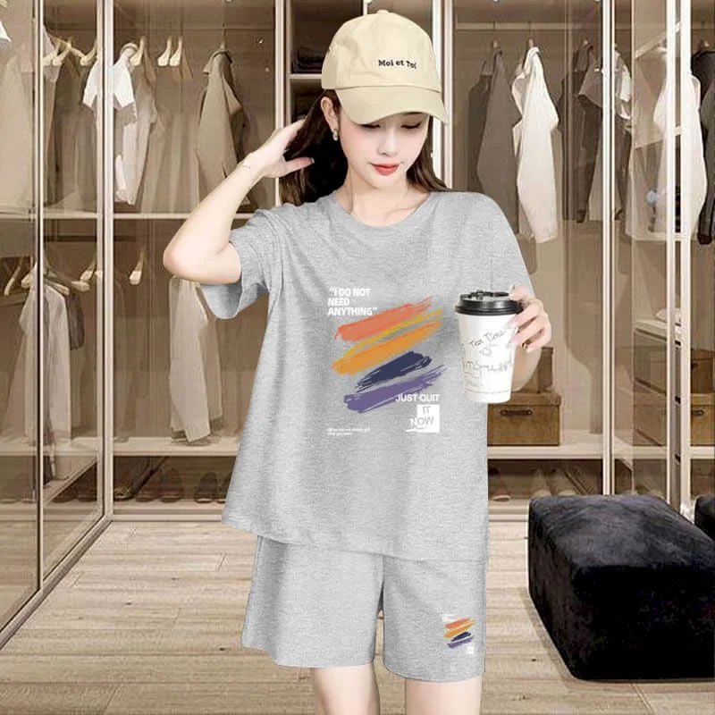 Sporty Shorts Set Loose Korean Style Casual Pants Sets Short Sleeve T-shirt 2 Piece Sets Women Outfits Summer Sportswear Suits