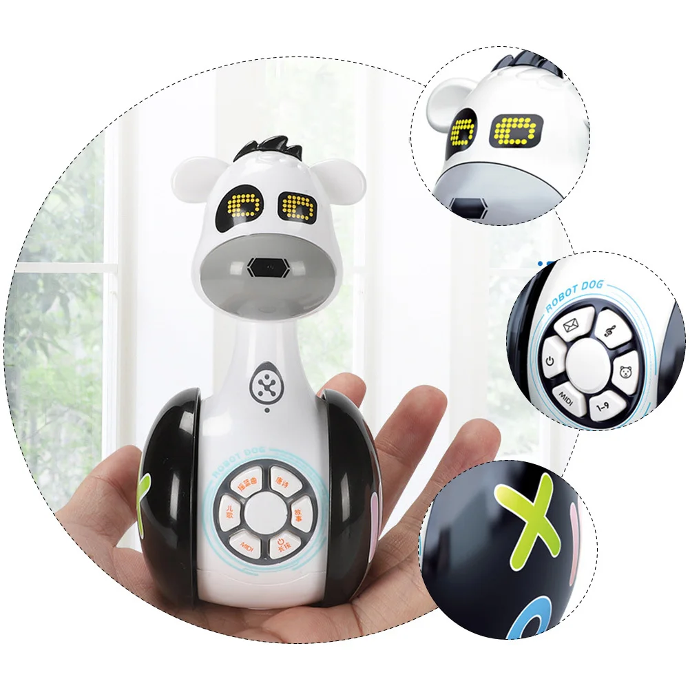 Leuchtende Geschichtenmaschine, Roboterhund, weiß, schwarz, Becher für Kleinkinder, Kinder, Spielzeug, Geschenk, glattes, sicheres Material, lustiges Lernen