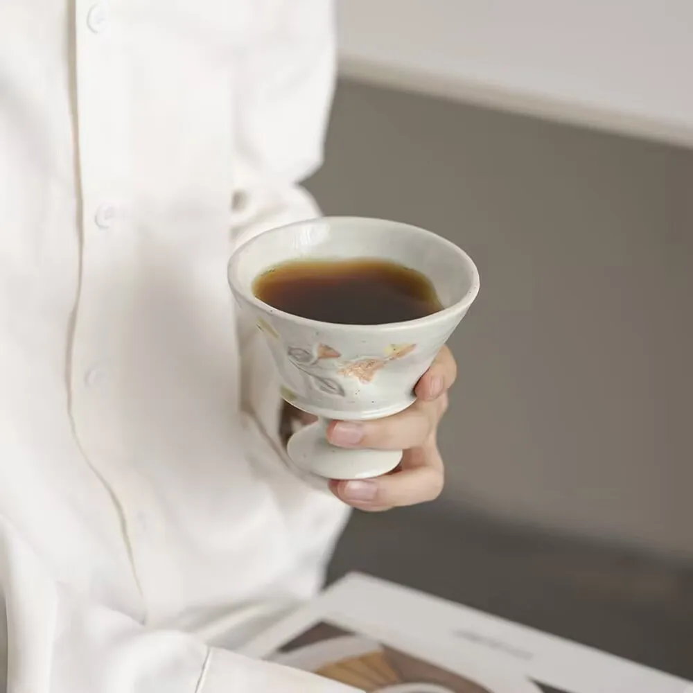 

Jingdezhen hand-painted coffee cup, female high-looks irregular high-stem cup, exquisite afternoon tea, Chinese style