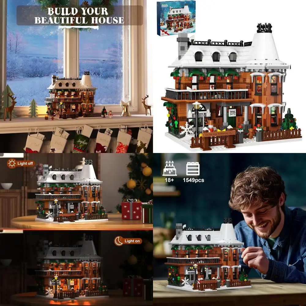 ชุดบ้านคริสต์มาสหิมะเรืองแสง บล็อกตัวต่อที่เข้ากันได้กับเลโก้จำนวน 1,549 ชิ้น เหมาะสำหรับเป็นของขวัญสำหรับผู้ใหญ่และครอบครัว