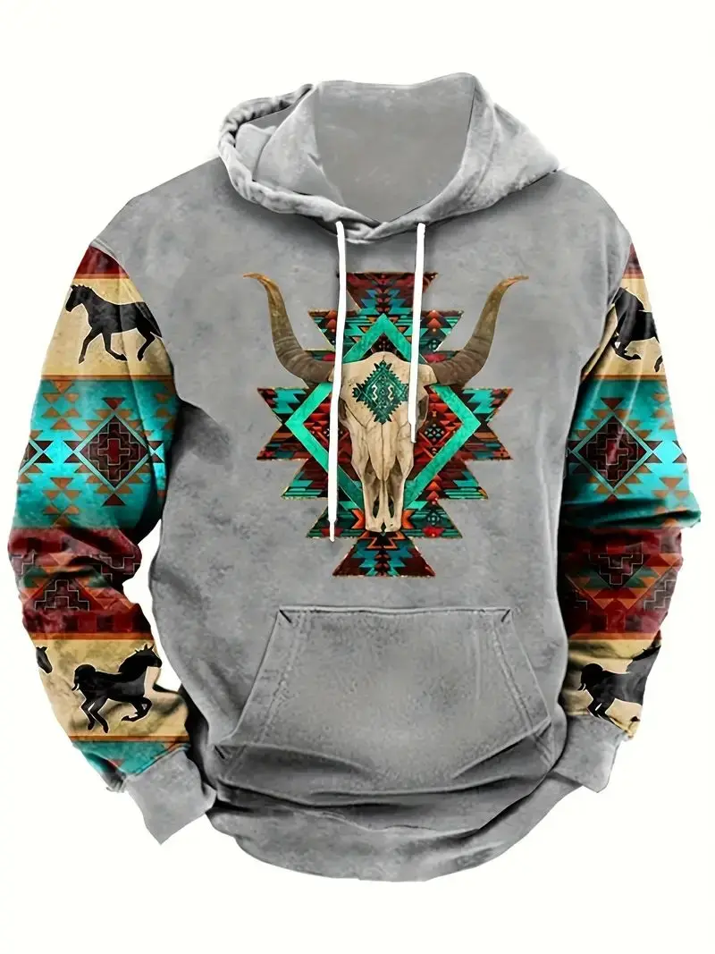 Ethnic print hoodie, men's cool hoodie, men's casual graphic design hoodie Streetwear Winter fall, as a gift