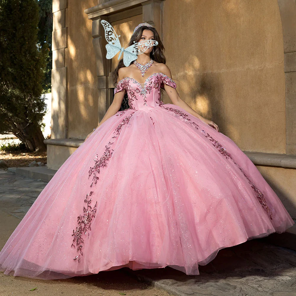 

Королевское синее платье Quinceanera с открытыми плечами, милое бальное платье с 3D цветами, элегантное тюлевое платье Sweet 15 16