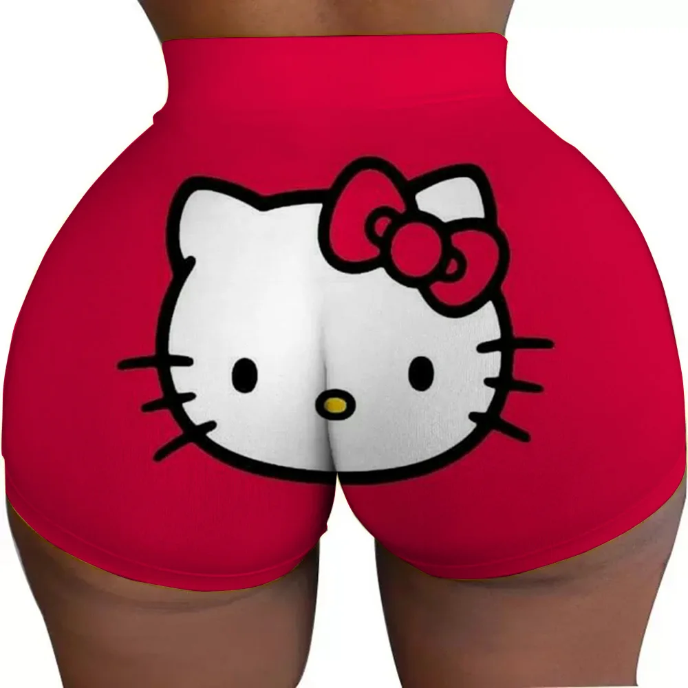 Pantaloncini da donna estivi 2025, super pantaloncini da donna con scollo a O Hello Kitty, pantaloncini da donna slim fit, caldi e sexy