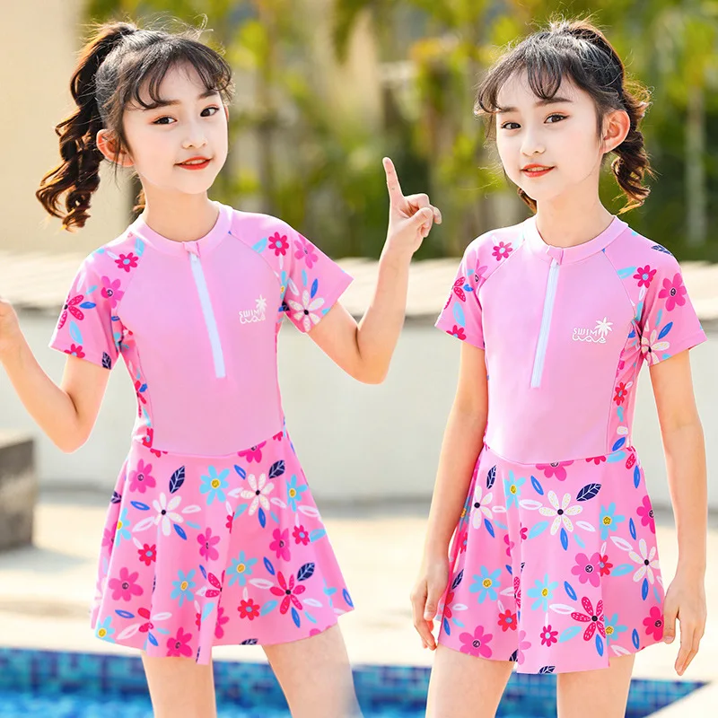 Costume da bagno simpatico cartone animato per ragazze adolescenti, piccoli costumi da allenamento per bambini elastici floreali, nuovi costumi da bagno interi per bambini