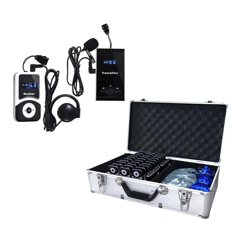 

2025 hot sale One Way Radio Walkie Talkie with Earphones Multi Chargers Wireless whisper Tour Guide System for Travel museum Con