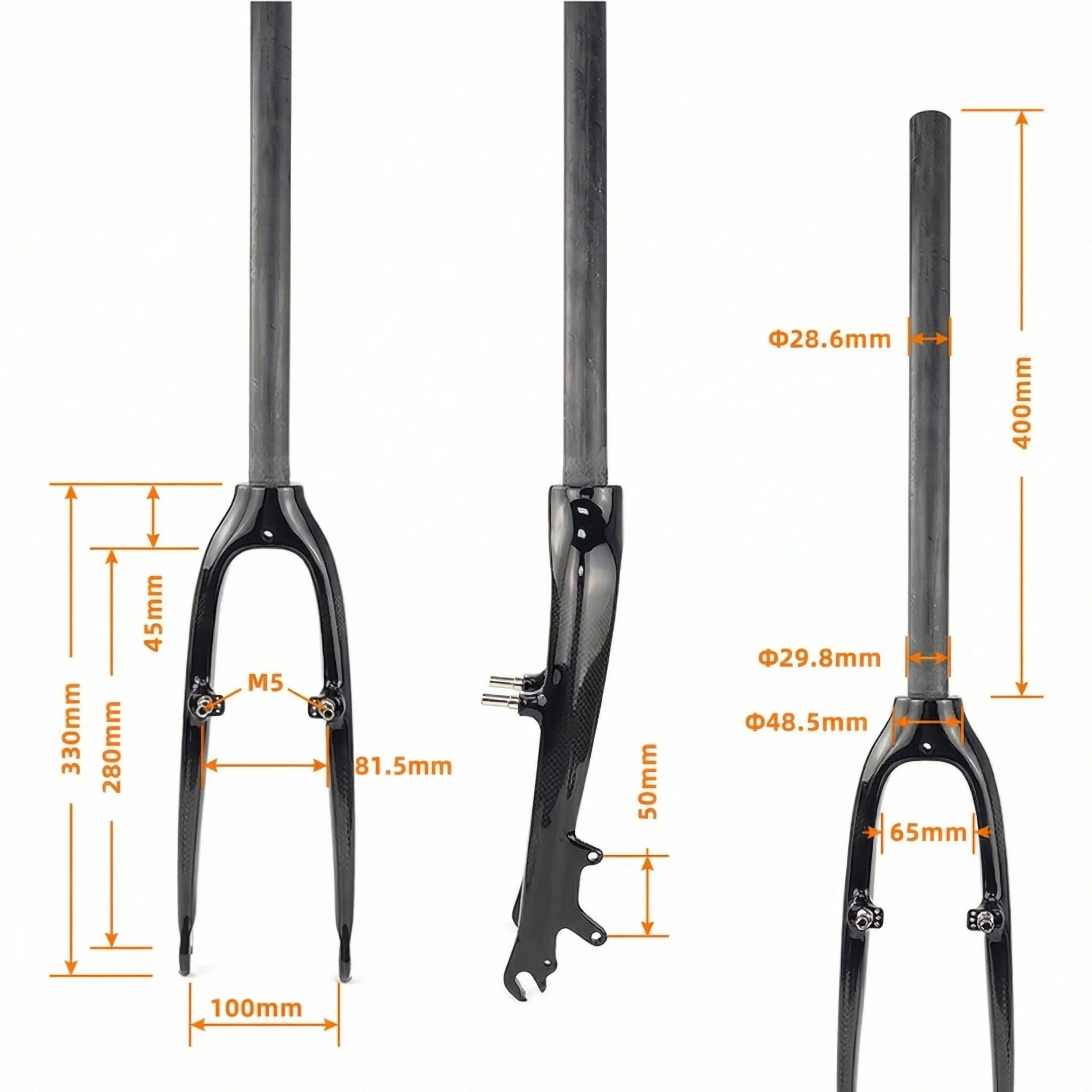 3K Glänzende Matte T1000 Carbonfaser-Vorderradgabel, Starr, Leichtgewicht, Gerades Rohr für MTB-Rennräder, Kompatibel mit Scheiben-/V-/C-Bremsen – Detail 5