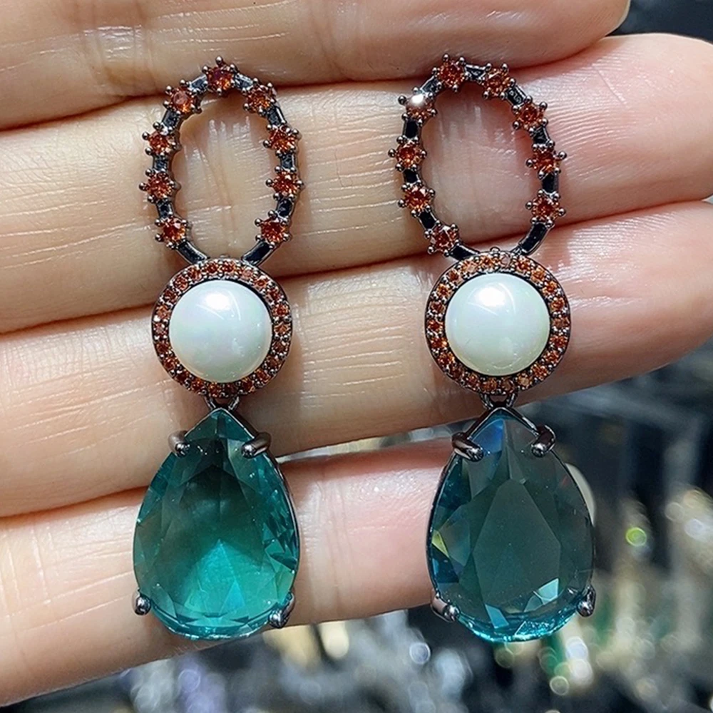 

Women Earrings Water Drop White Green Champagne Luxury Jewelry Dinner Party Daily Wear Female Gift