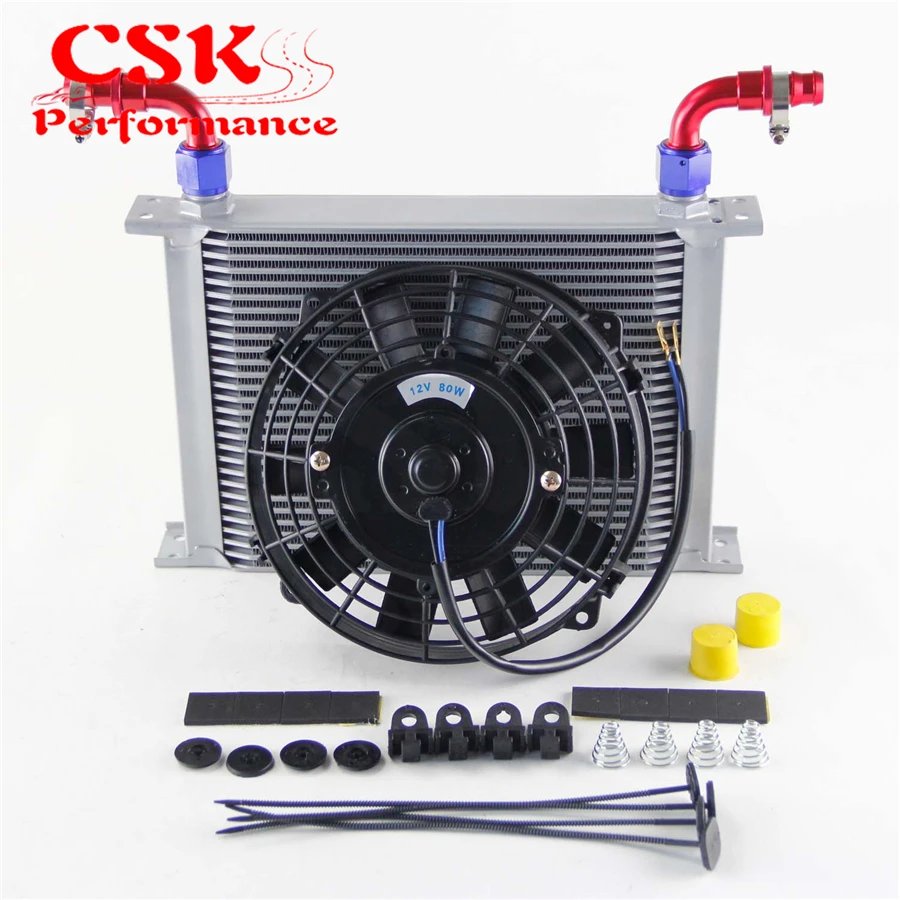 

Universal 28 Row 10AN Oil Cooler W/ Fittings + 7" Electric Fan For Racing Car