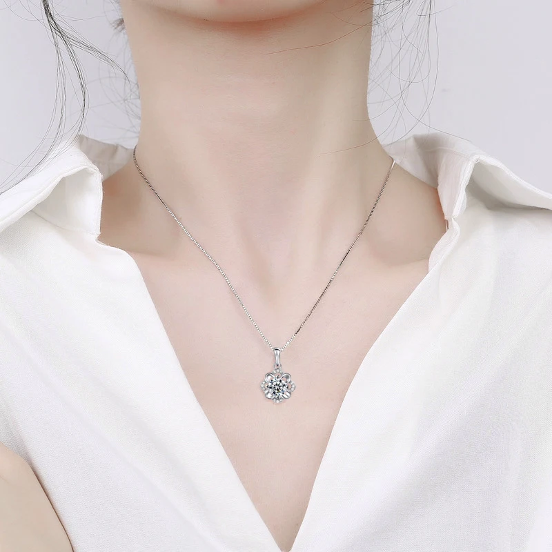

Women Fine Flowers Zircon Pendant Necklaces 925 Sterling Silver Jewelry Fashion Lucky Petal Charm Adjustable Choker Wedding Gift
