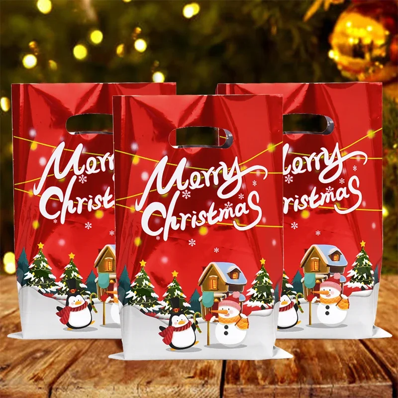 10/20/30pcs Christmas Gift Bags Cartoon Plastic Candy Cookie Packaging Bag 2024 Navidad Decoration Home Kids 2025 New Year Gift