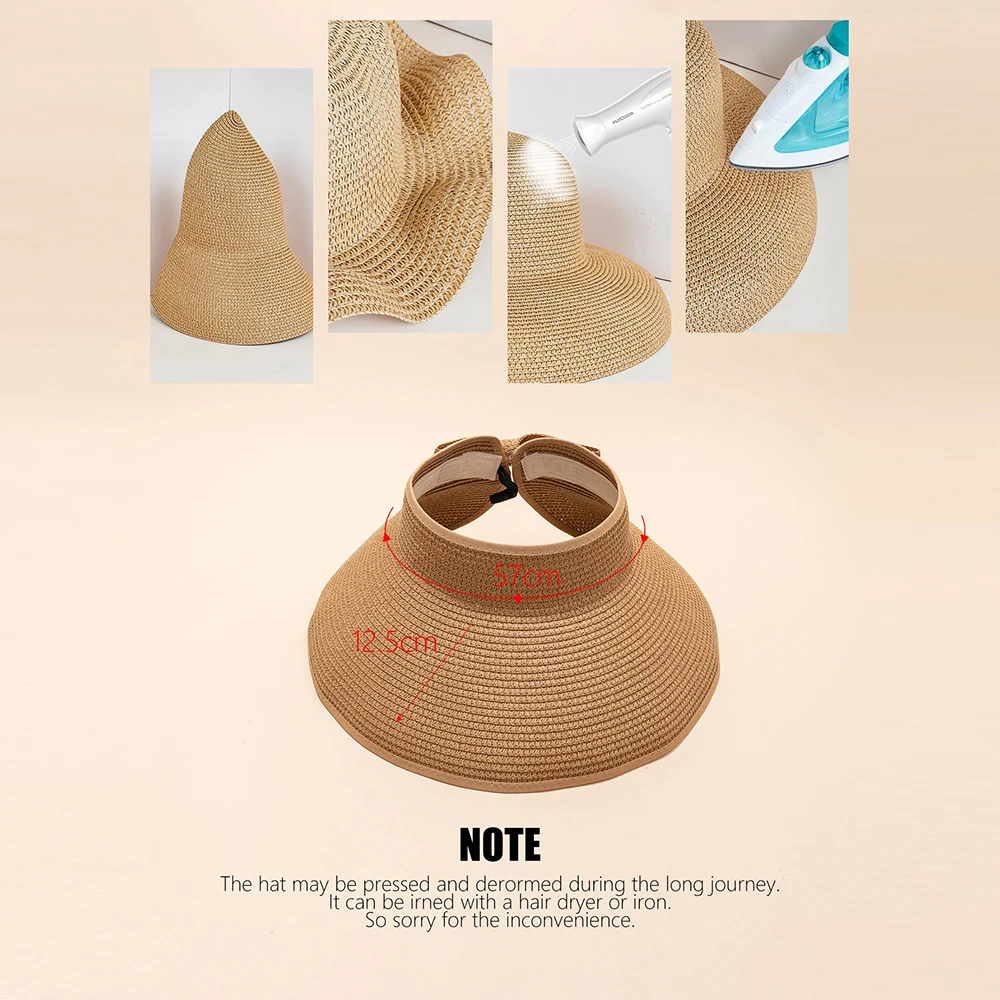 2023 Spring Summer Straw Hat Visors Cap Foldable Wide Large Brim Sun Hat Beach Hats For Women Straw Hat UV Protection