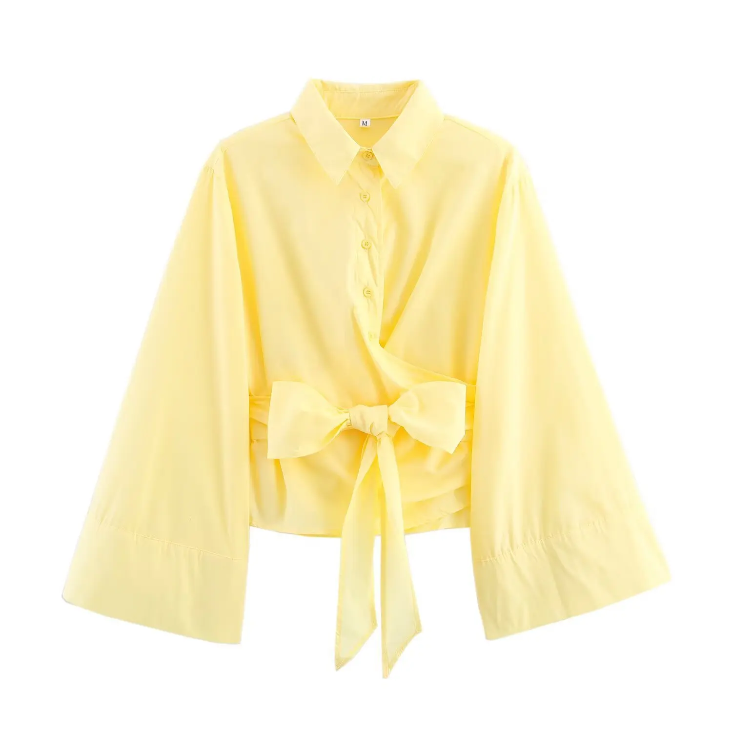 

Женская одежда, весна 2024, новый стиль, двубортный поплин в европейском и американском стиле, облегающий крой, утягивающий галстук-бабочка, короткая новая рубашка