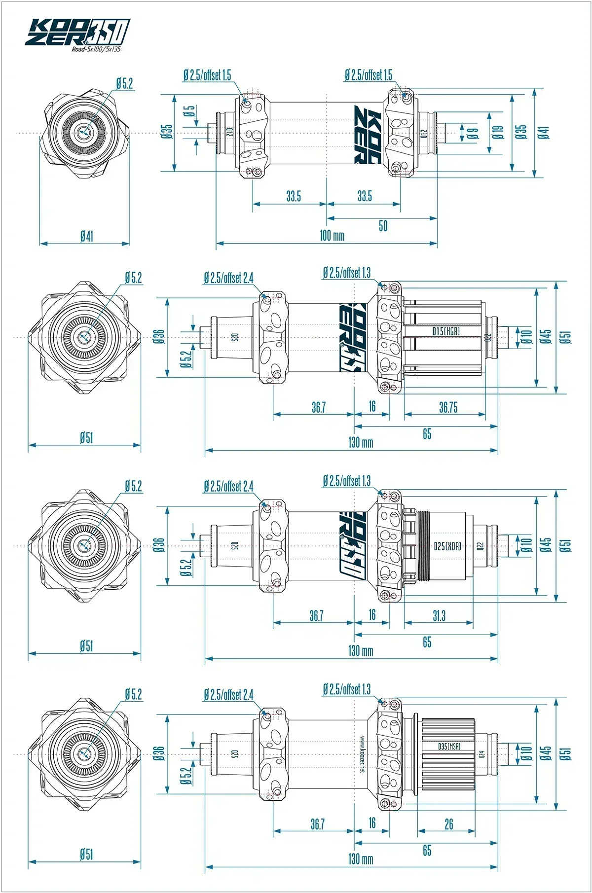 عجلات دراجة الطريق Koozer 350 HGR XDR MSR - محور سقاطة 40T، تصميم على شكل حرف V لسحب مستقيم لدراجات الطريق/المدينة 10/11/12S