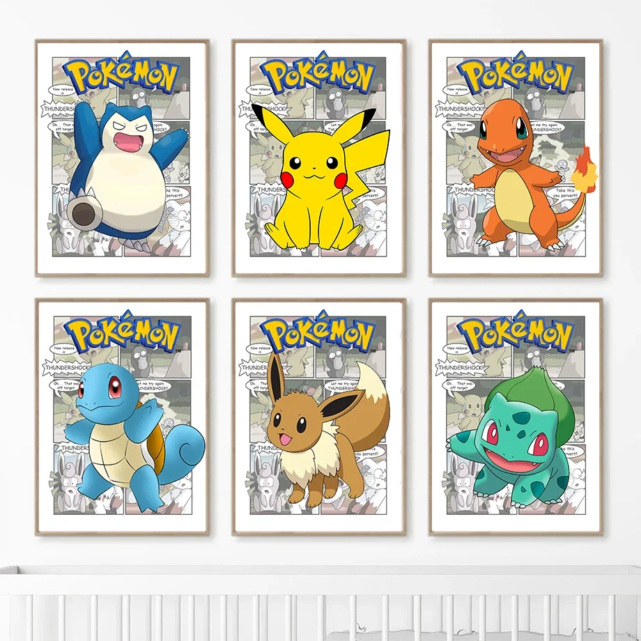 

Pokemon Peripherals Posters Pikachu Bulbasaur Charizard Snorlax Canvas Painting Anime Wall Art Prints Kids Room Decor Gifts