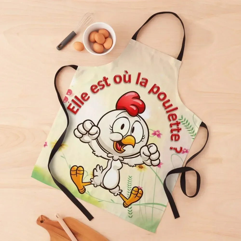 COCOTTE humor hen chicken drawing rose flower girl woman cartoon Apron Household Items Useful Camping Apron