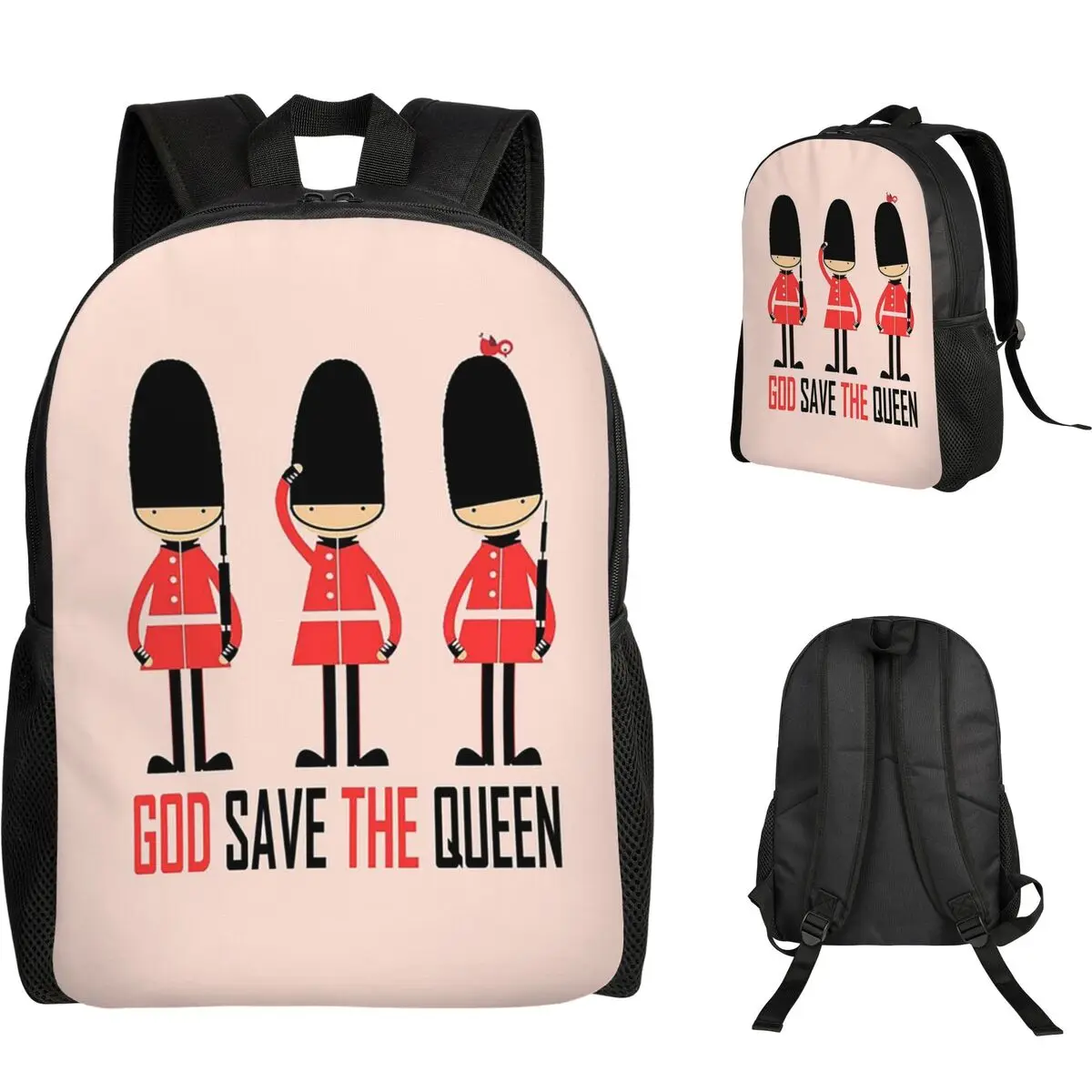 

London Queen Guard United Kingdom Soldier Retro British Souvenir UK Backpack Boys Girls BookBag School Bag Laptop Shoulder Bags