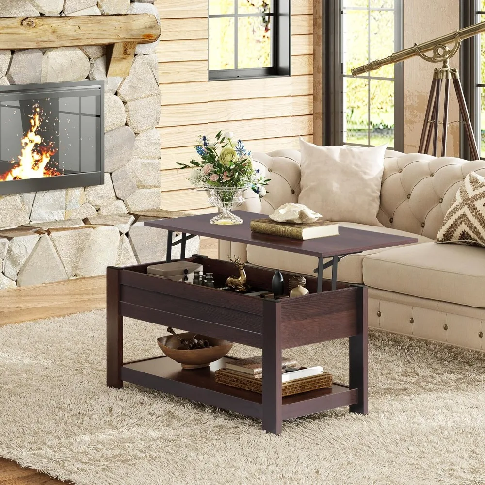 

Coffee Table with Storage Shelf and Hidden Compartment, Lift Top Coffee Table