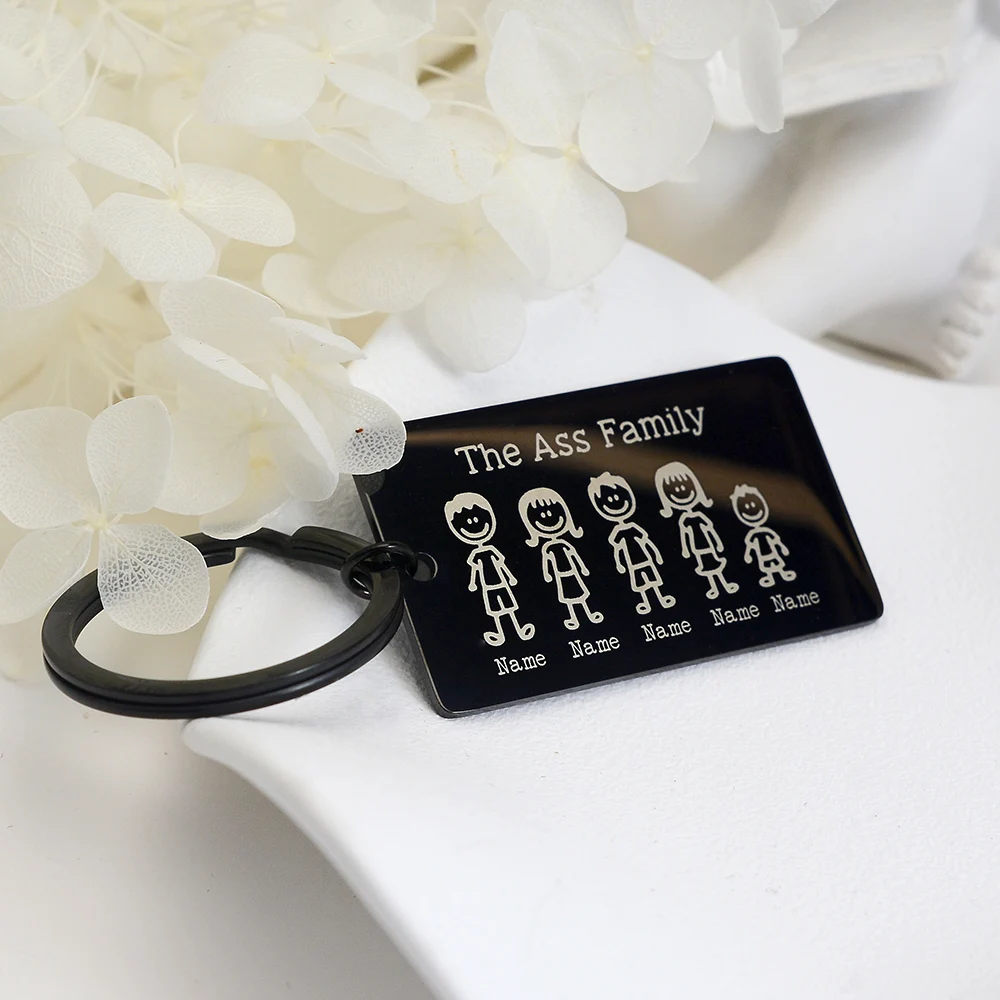 Custom Family Member Name Keychain Engraving Stainless Steel Personalized Dad Mom Boy Girl Keyring Key Chain Ring Holder Gifts