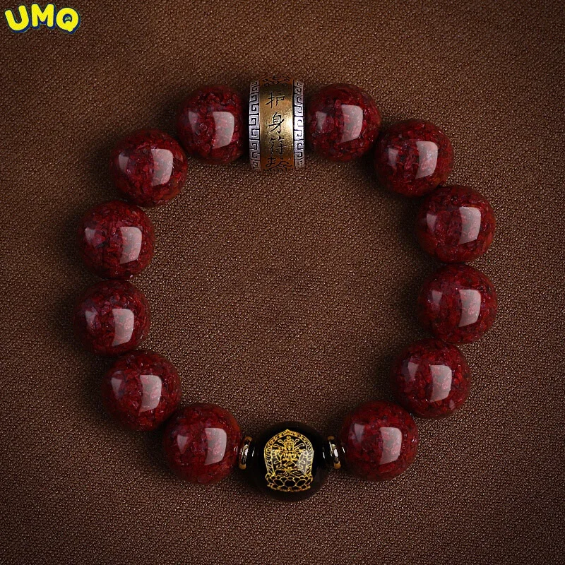 High Content Raw Ore Cinnabar Translucent Crystal Sand Eight Guardian God Bracelets Men's Female Life Bergamot