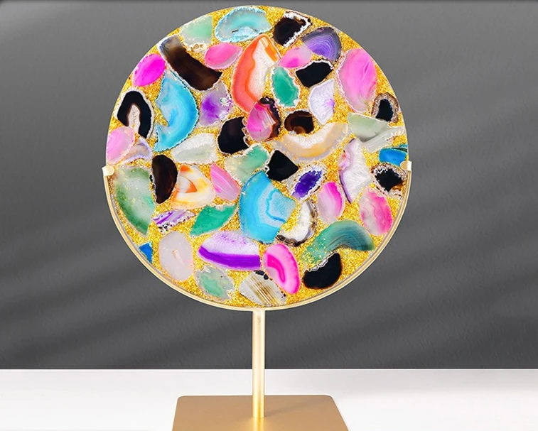 PYH natural crystal agate sheet lucky transfer disc ornament multi-color agate sheet splicing crystal handicraft