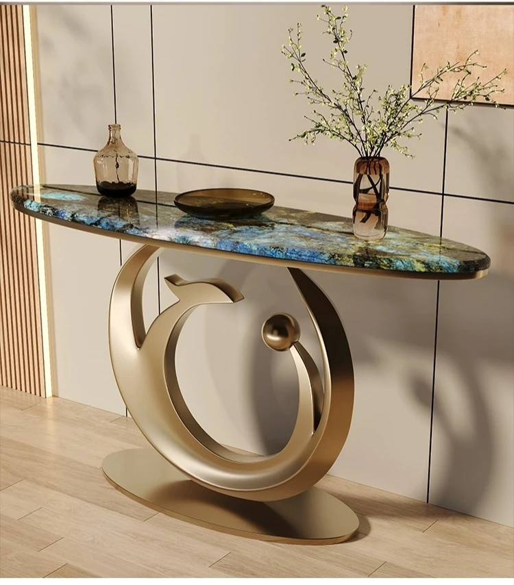 Modern luxury marble console table for entrance living room and hotel bamboo board wood style, ideal for home office furniture