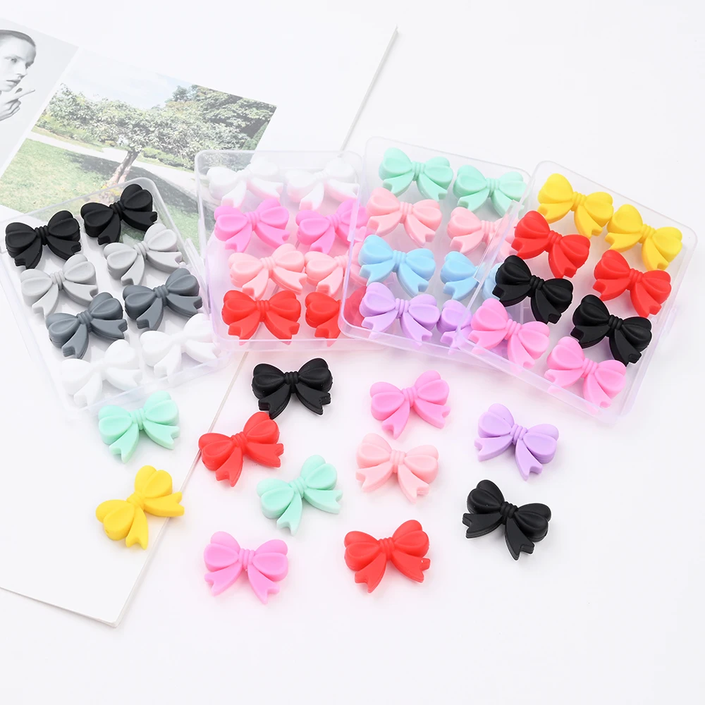 

20 шт., набор силиконовых бусин с разноцветным бантом для изготовления ювелирных изделий, брелки «сделай сам», ожерелье, ювелирные аксессуары, браслеты, бусины