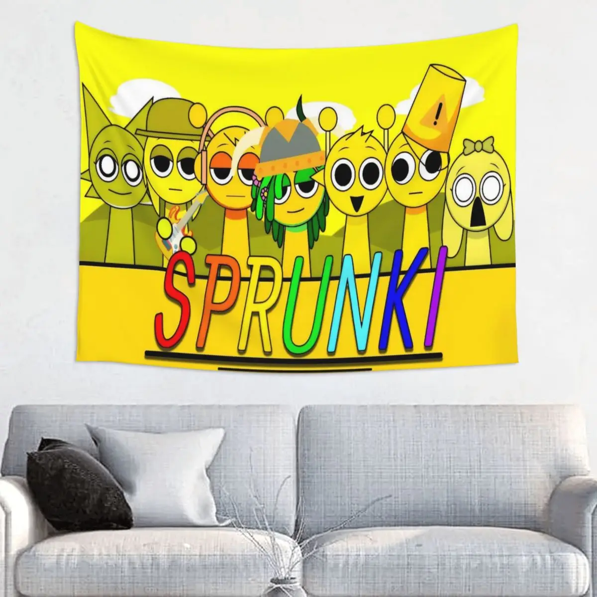 Sprunki Game Yellow Characters Tapestry Wall Hanging Hippie Polyester Wall Tapestry INS Decoration Room Decor Tapiz