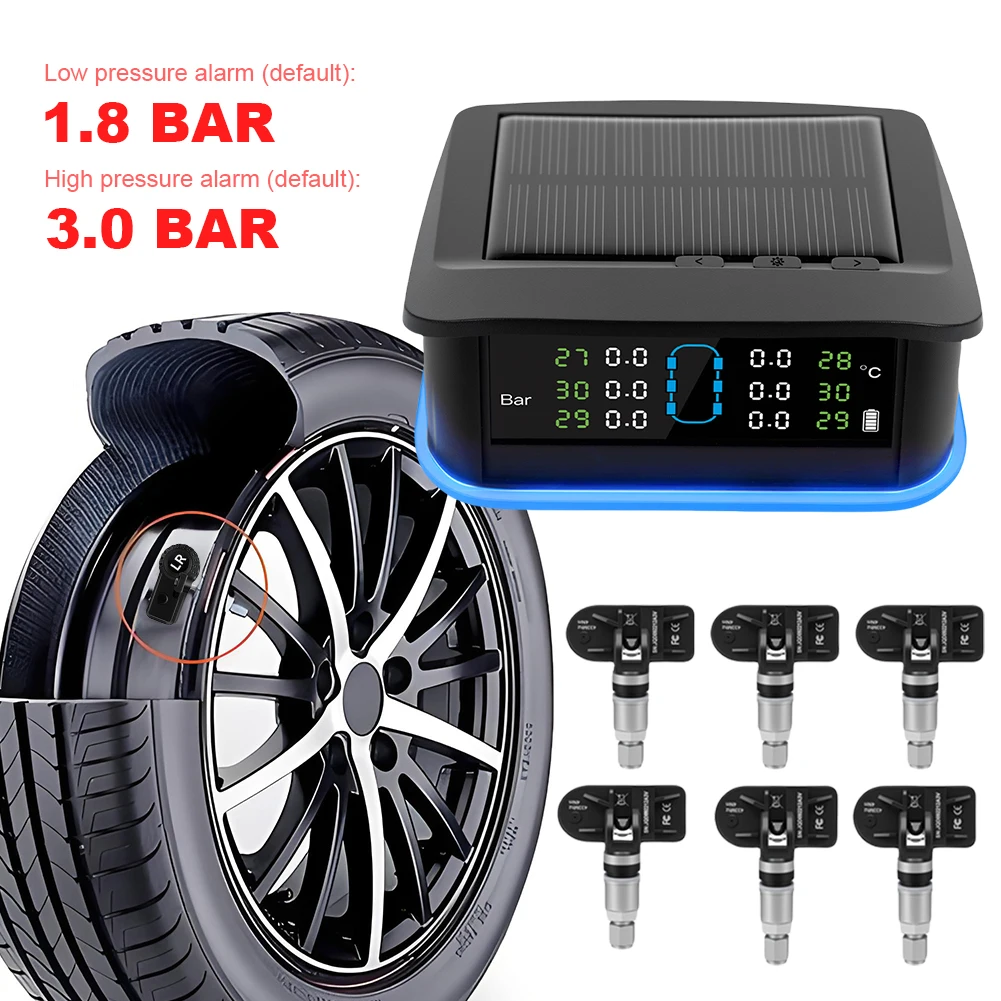 

Система контроля давления в шинах с 6 датчиками USB/солнечный TPMS монитор температуры в шинах для автофургонов/прицепов/грузовиков