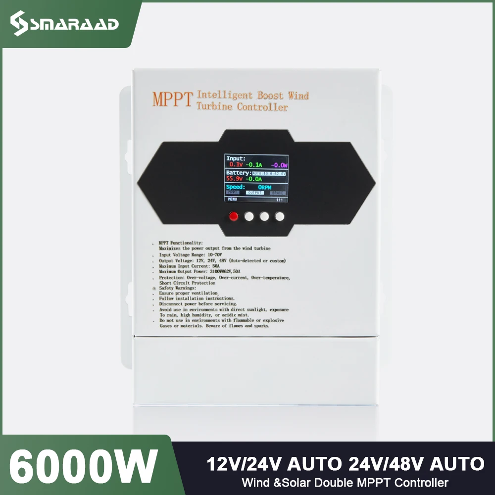 

6000W Wind Turbine Controller 12V/24V with LCD Display for Wind Energy System Maximum Voltage 120V - Renewable Energy Management