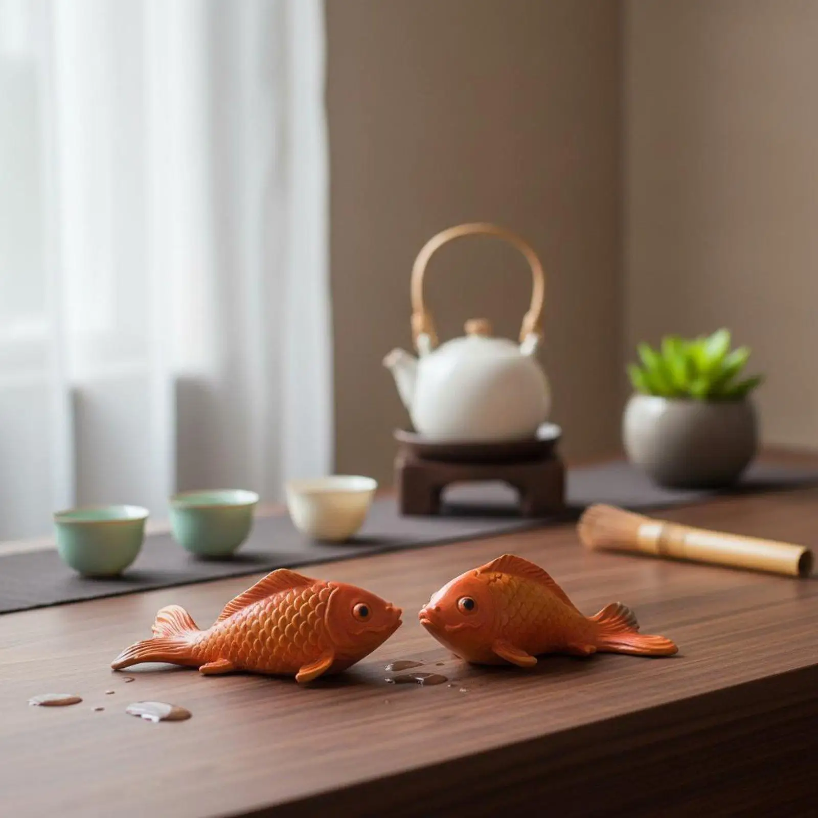 Interactive Color Changing Decorative Ceramic Piece Resin Carp Figurine Tea Pet Tabletop Ornament for Tea Ceremony