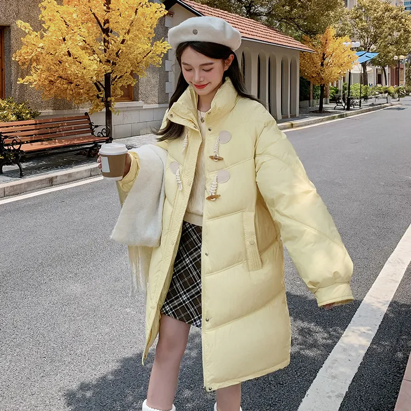 Cotton Coat For Women Solid Loose Female Padded Jacket 2024 New Korean Fashion Horn Button Mid Long Winter Jacket