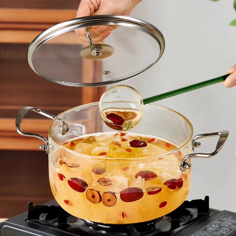 Multi-Purpose Induction Hob Safe Cooker Microwave Compatible Stewing Pan with Lid Lock for Broth Making