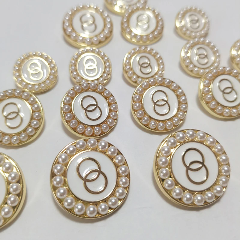 18/22/25MM Gold Metal Buttons Of Clothing Fashion Decor Pearl Beaded Button Makers Crafts Sewing Accessories Apparel Needlework