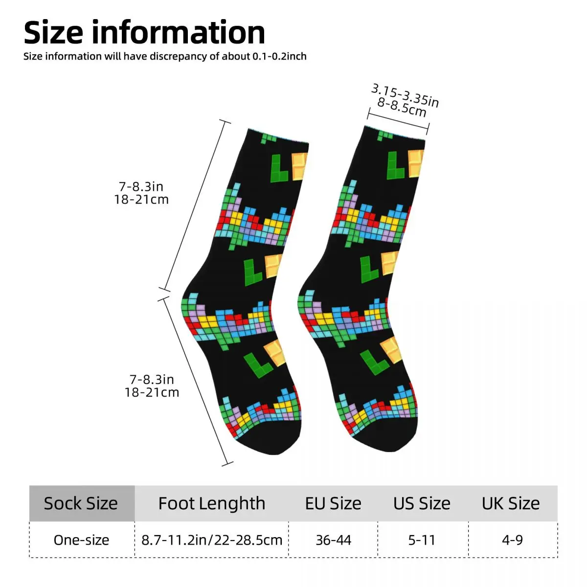 Glamorous Men's Socks Vintage Harajuku Tetriss Street Style Novelty Casual Crew Sock