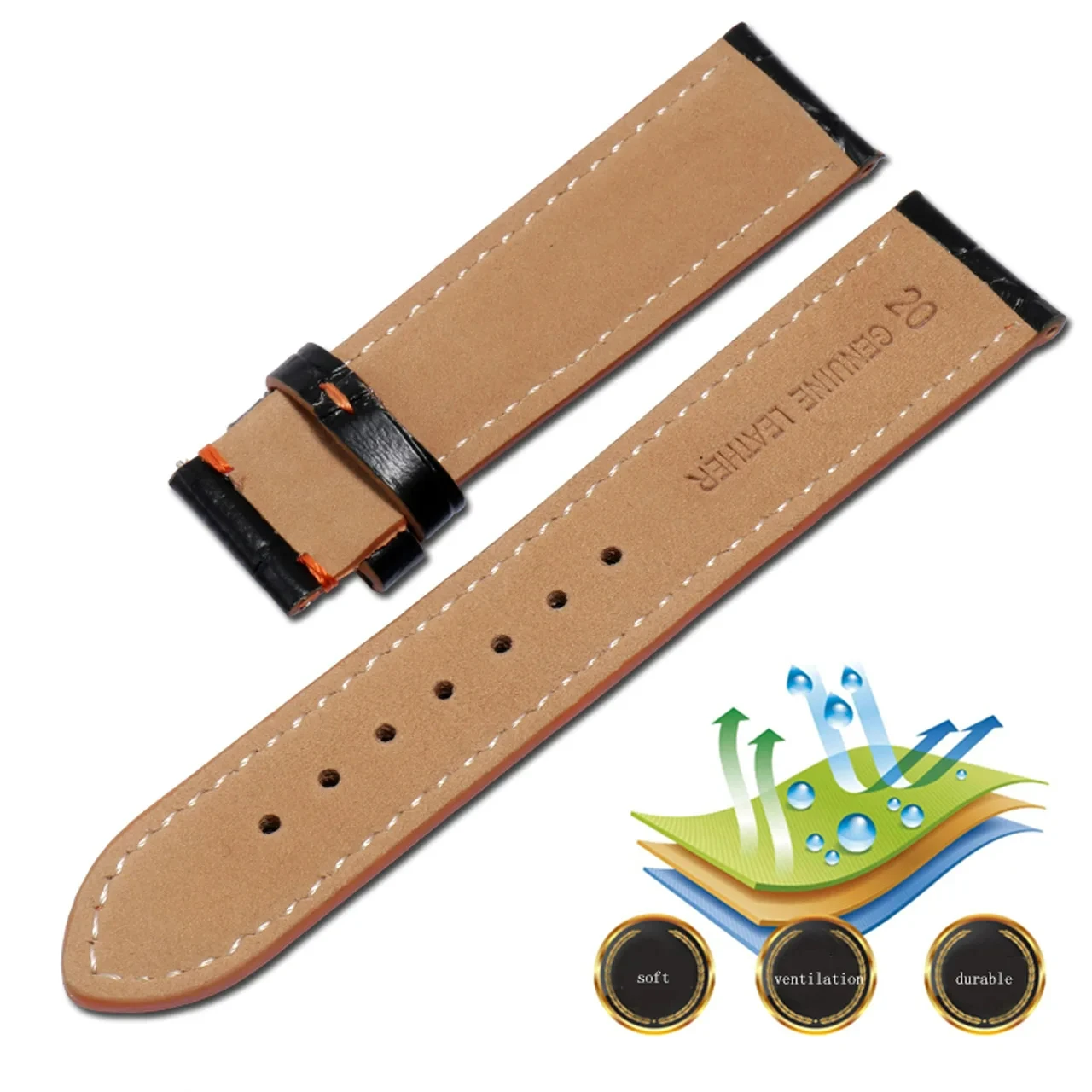 Quality Genuine Leather Watch Strap 18mm 20mm 22mm 23mm Black Orange Watchband For Mido Men\'s Watch Accessories