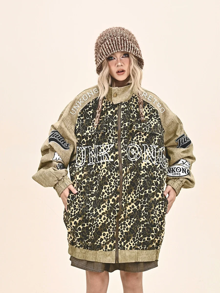 Camouflage Leopard Print Jacket Women's 2024 Autumn New Loose Bf American Retro National Tide Brand Couple Coats