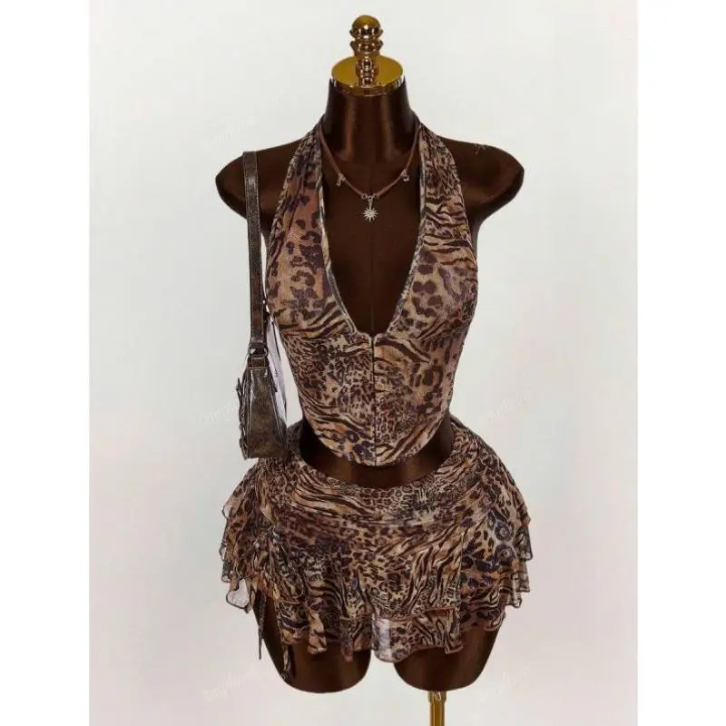 

Faionable Bal Leopard Print Vest Cross-Border Sle Low Waist Casual Sportswear Set Seven Sve Long Autumn Wear