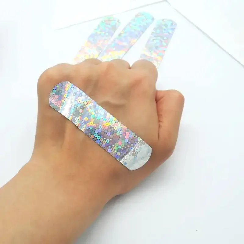 50pcs/set Cartoon Laser Color Band Aid Waterproof PE Patch Wound Dressing Sticking Plaster Holographic Color Adhesive Bandages