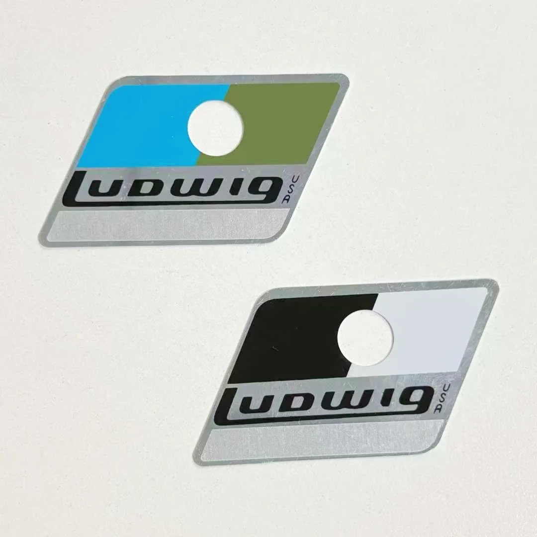 

70’s 80's Ludwig Black And White , Blue And Olive Badge Metal Drum Part Pointy Vintage Component Repairment
