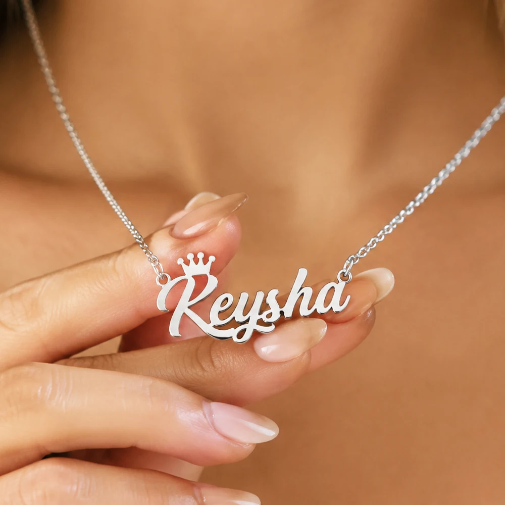 Collier personnalisé avec nom et couronne, pendentif en acier inoxydable, chaîne de clavicule, bijoux pour femmes, cadeau pour la Saint-Valentin