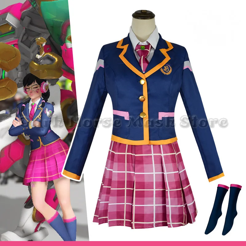 Song Hana Cosplay Anime-Kostüm Schulmädchen D.va JK Uniform Oberteil Mantel Röcke Anzug Halloween Dva 3rd Party Outfit für Frauen