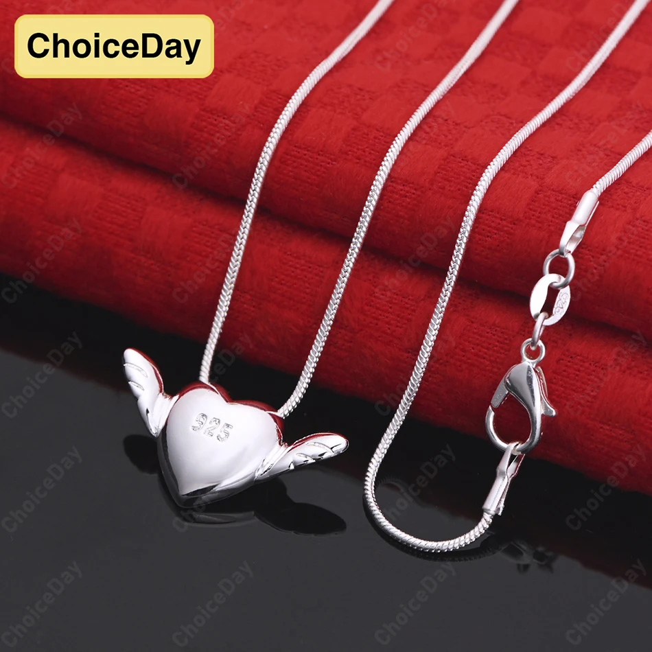 

ChoiceDay 925 Sterling Silver Exquisite Heart Wings Pendant Necklace for Women Gift Party Jewelry Wedding Accessories