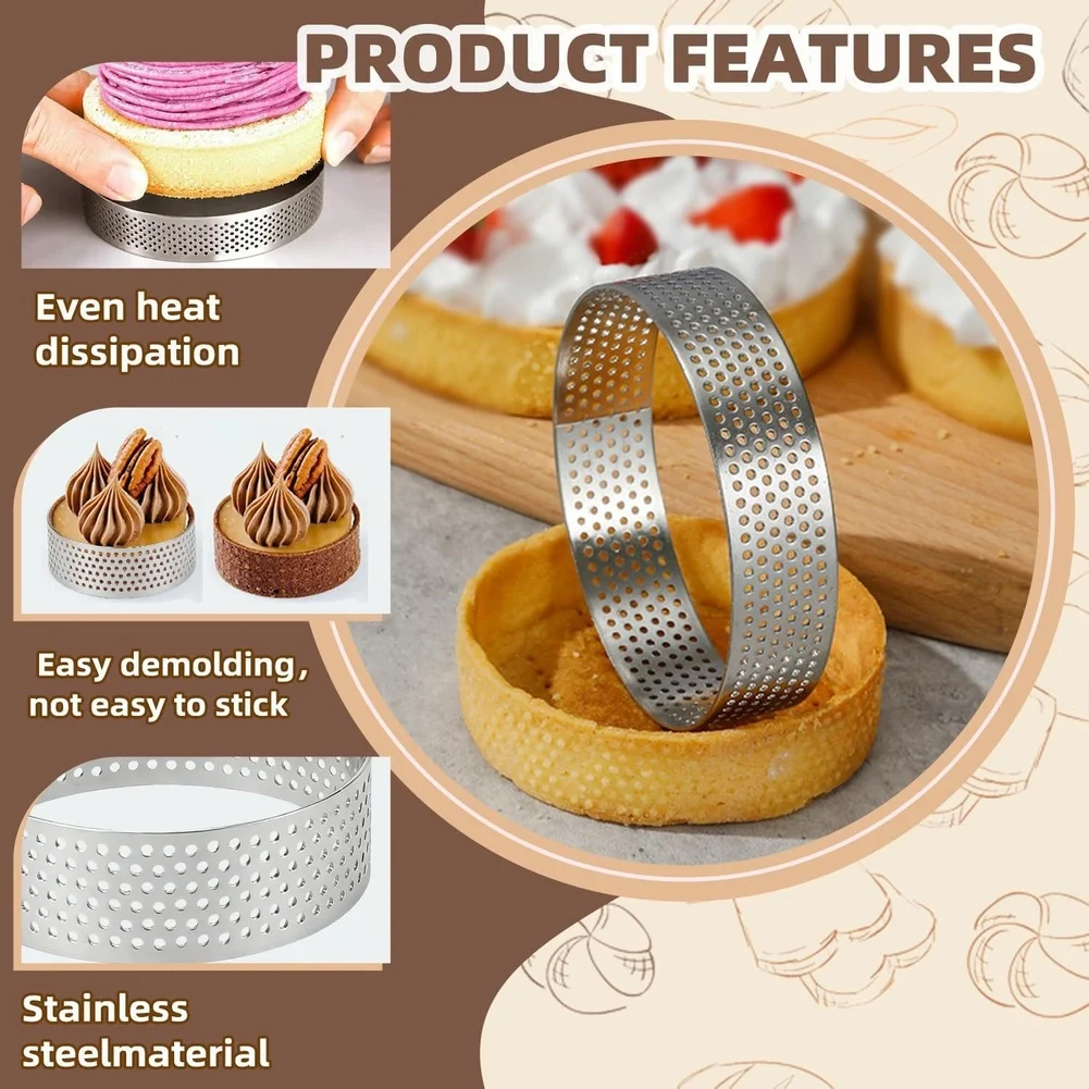 Stainless Steel Perforated Mousse Cake Rings Set Of 8 For Tarts, Cookies, And Pastries Baking Dessert Tools